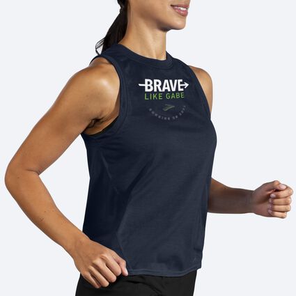 Movement angle (treadmill) view of Brooks BLG Distance Graphic Tank for women