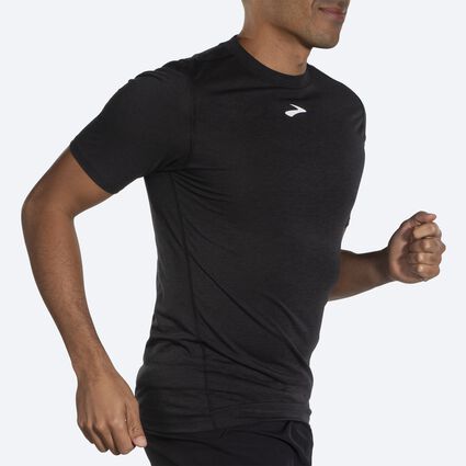 Movement angle (treadmill) view of Brooks High Point Short Sleeve for men