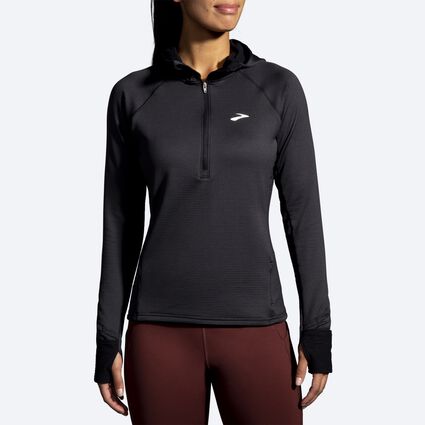 Model (front) view of Brooks Notch Thermal Hoodie 2.0 for women