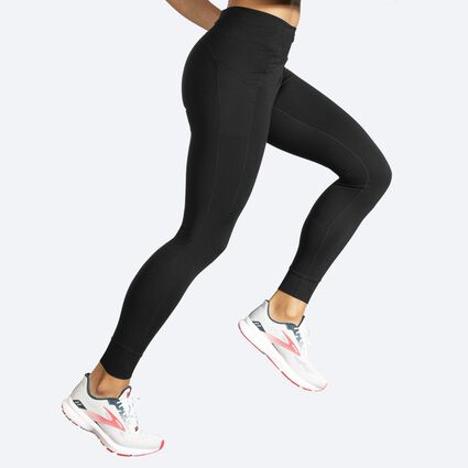 Movement angle (treadmill) view of Brooks Momentum Thermal Tight for women