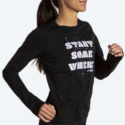 Movement angle (treadmill) view of Brooks Distance Long Sleeve 3.0 for women