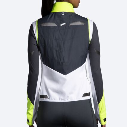 Model (back) view of Brooks Run Visible Insulated Vest for women