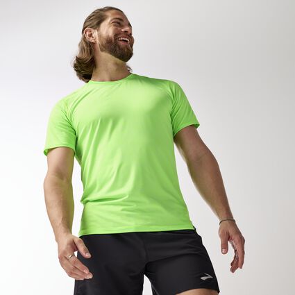 Movement angle (treadmill) view of Brooks Luxe Short Sleeve for men