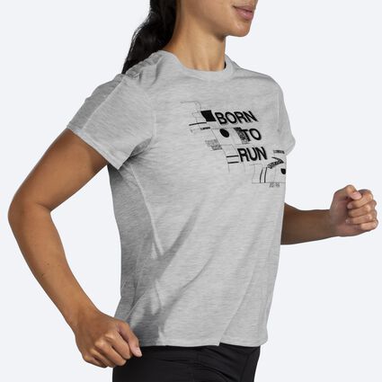 Movement angle (treadmill) view of Brooks Distance Graphic Short Sleeve for women