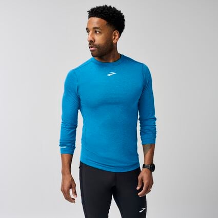Movement angle (treadmill) view of Brooks High Point Long Sleeve for men