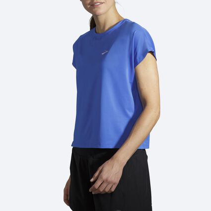 Model angle (relaxed) view of Brooks Sprint Free Short Sleeve for women
