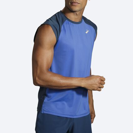 Model angle (relaxed) view of Brooks Run Within Sleeveless for men