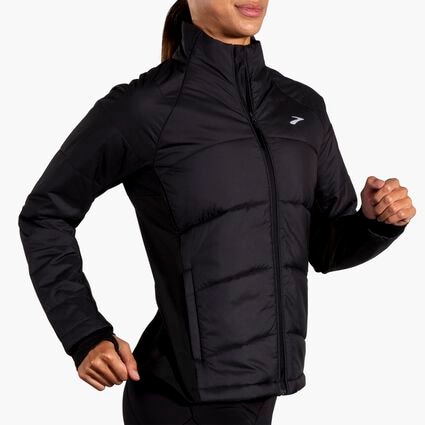 Movement angle (treadmill) view of Brooks Shield Hybrid Jacket 3.0 for women