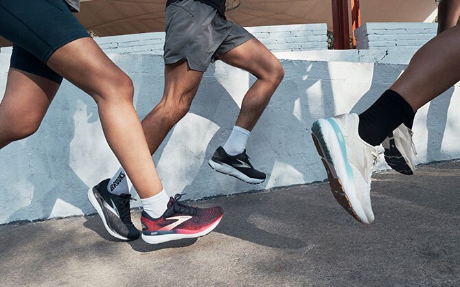 Close-up of runners on the move