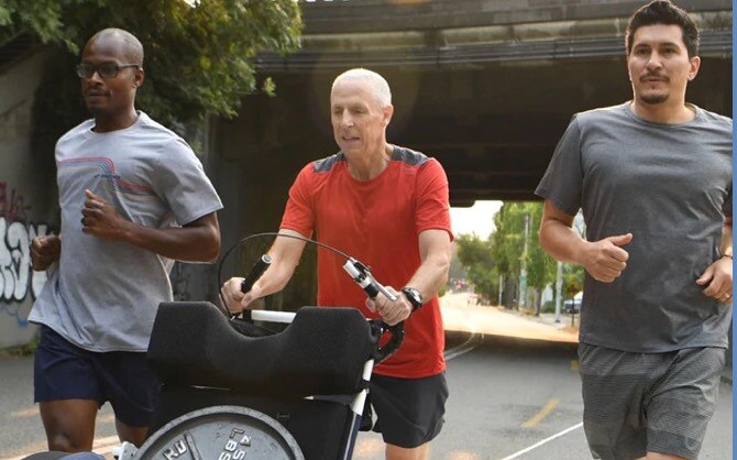 Peter on a run with his training partners