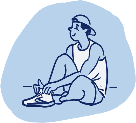 Illustration of a happy man sitting down and tying his shoes