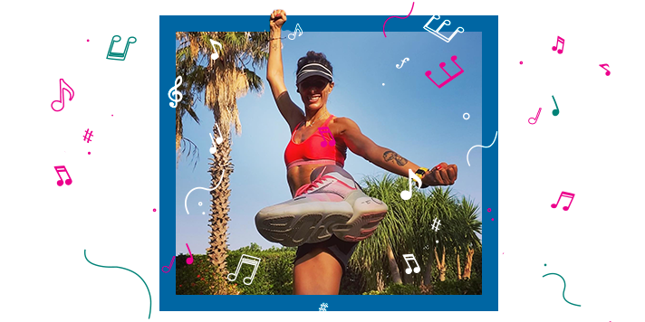 Deborah Loreto dancing with her Brooks shoe out in front