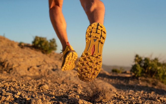 the bottom of a pair of trail shoes