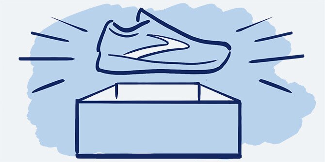 Illustration d’une chaussure Brooks et d’une boîte à chaussures. 