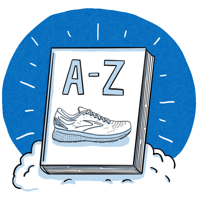 Illustration d’un glossaire avec une chaussure Brooks