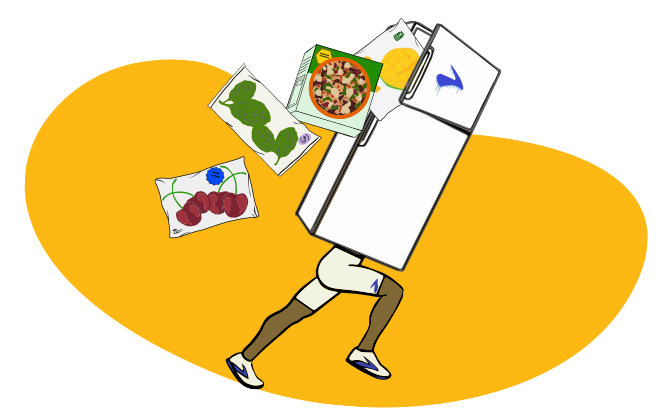 An illustrate friedge with legs