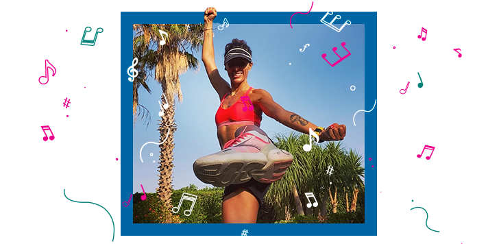 Deborah Loreto dancing with her Brooks shoe out in front