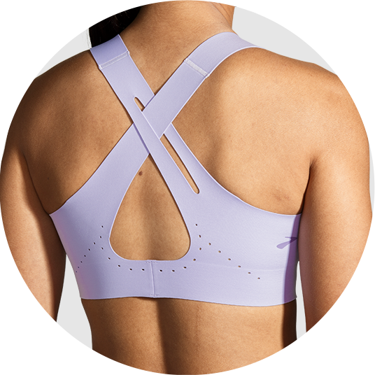 Dos d’une brassière de sport violette