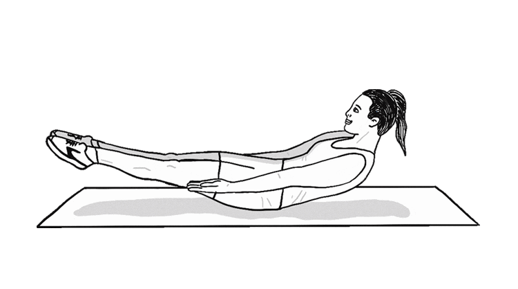 Un gif animé d’une femme faisant une démonstration d’abdominaux en V.
