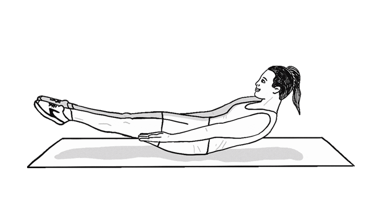 An animated gif of a woman demonstrating V-ups.