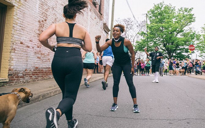 Runner approaching a finish line