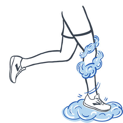 Illustration of runner’s legs, mid-stride, landing on a cloud