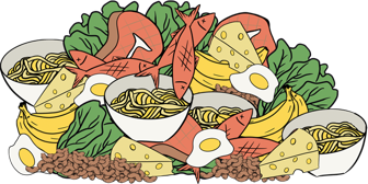 Illustration de plusieurs types d’aliments sains pour les coureurs et coureuses