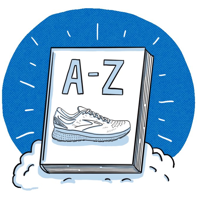 An illustrated glossary with a Brooks shoe
