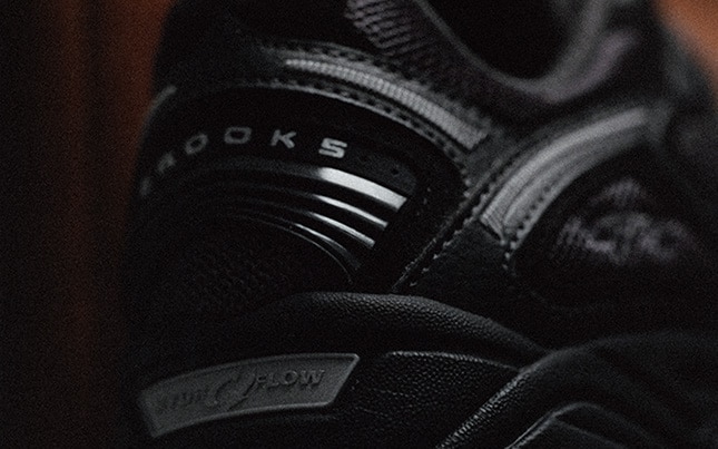 Close up of the back of the Brooks Adrenaline GTS 10 in the black colorway