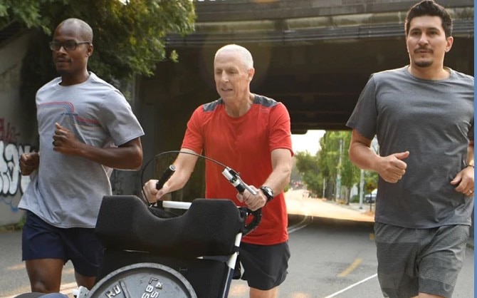 Peter on a run with his training partners