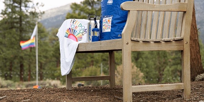 Run Proud gear on a bench