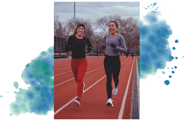 two women running