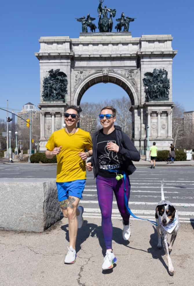 Anne and Shane running outside