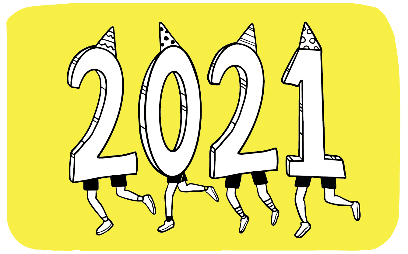 Illustration des chiffres « 2021 » avec des jambes