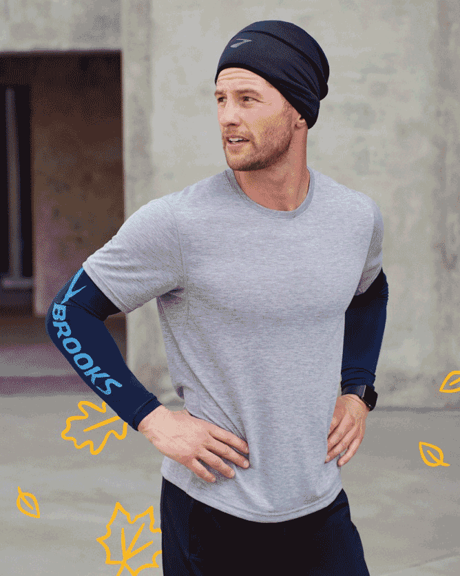 man wearing a blue shield hybrid jacket