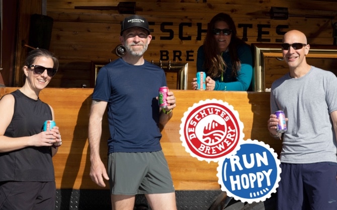 People holding beers outside of deschutes