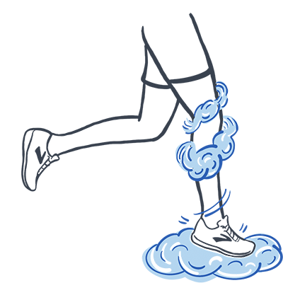 Illustration of runner’s legs, mid-stride, landing on a cloud