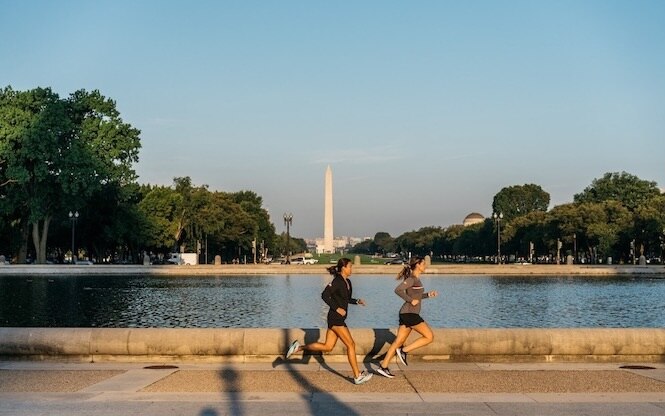 Two runners during a marathon in Washington, D.C.