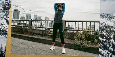 A woman stretching outside