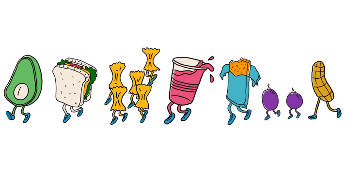 Illustration of snacks running