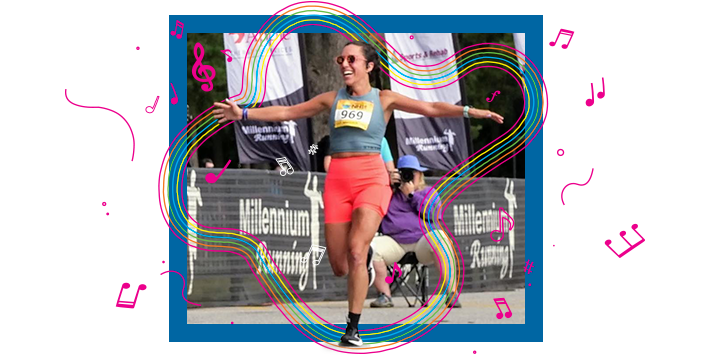 Anousha Arakelian running with her arms out