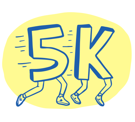 Comical illustration of a number 5 and letter K with legs running together