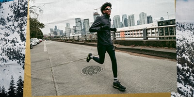 A man running on a sidewalk