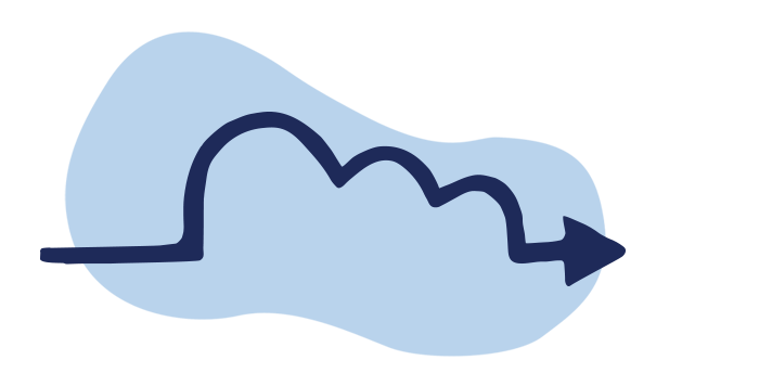 Illustrated arrow following a path in the shape of a fluffy cloud