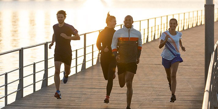 A group of runners enjoys each other’s company — while keeping a safe distance between them.