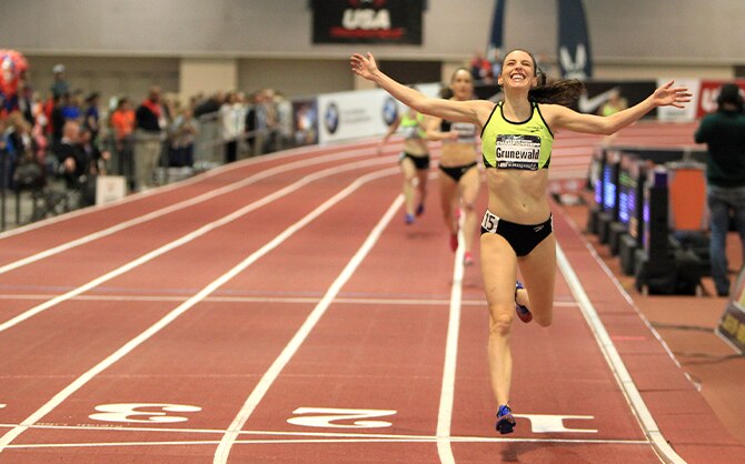 Gabe crossing the finish line of a race