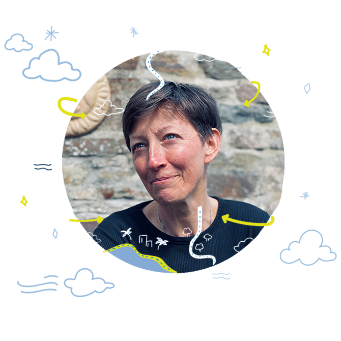 Profil de Natasha avec illustration de nuages et d’étoiles