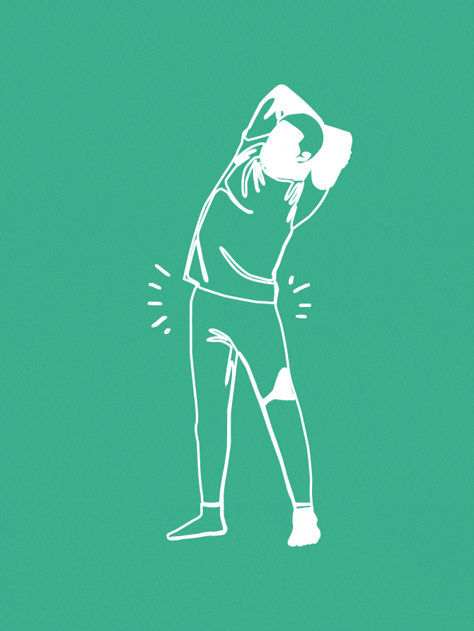 Line drawing of a runner stretching
