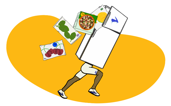 An illustrate fridge with legs