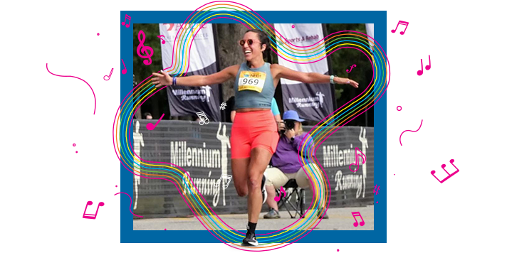 Anousha Arakelian running with her arms out